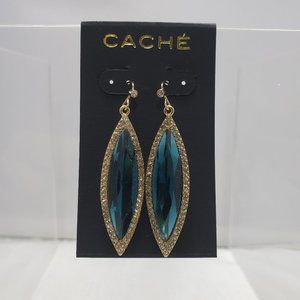 Cache blue long drop crystal with rhinestone fish hook earring